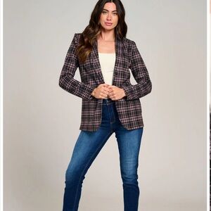 413. Plaid LONG SLEEVE BUTTON CLOSURE POCKETS PLAID BLAZER